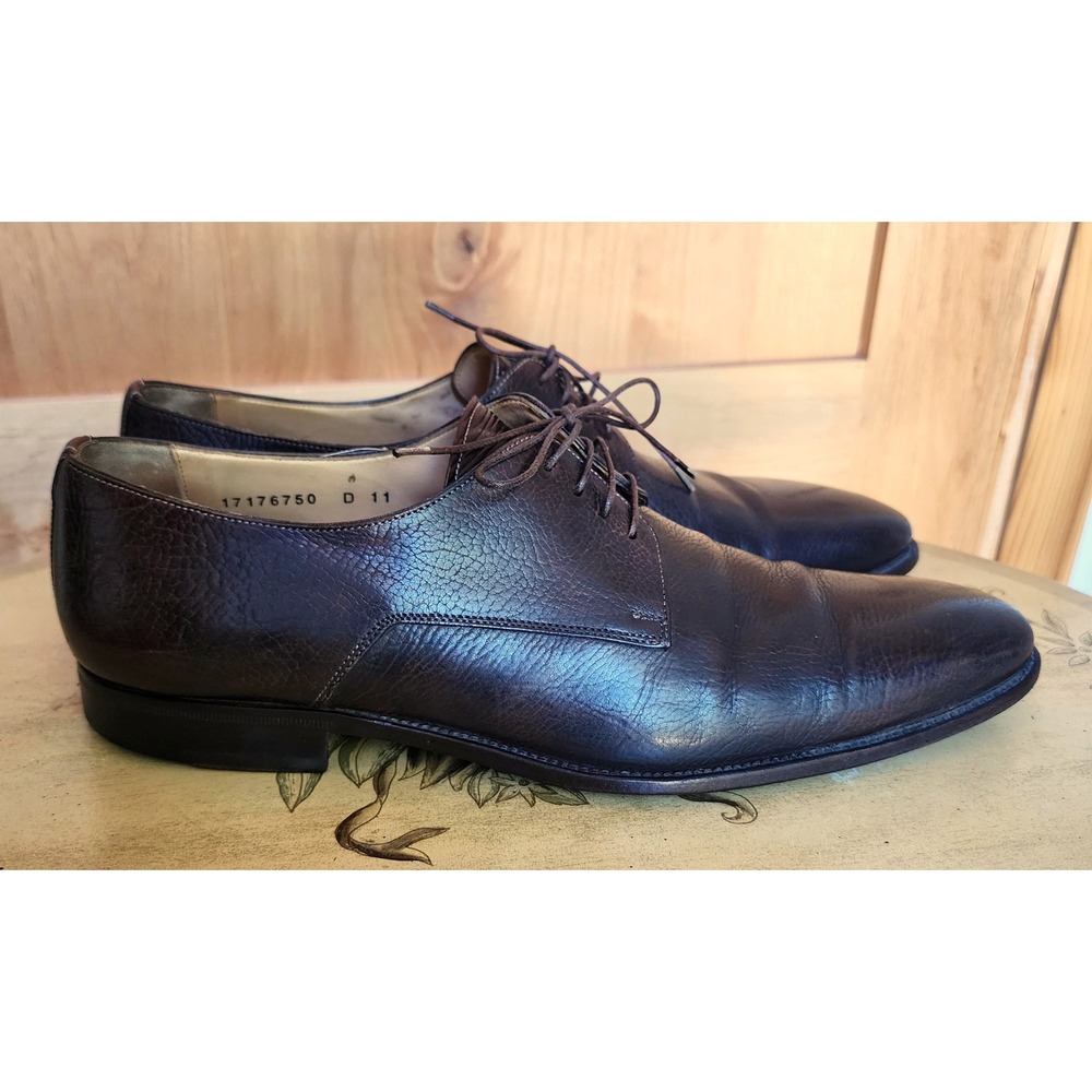 Santoni Sz 11 Brown Leather Derby Oxford Dress Shoes Made in Italy Quiet Luxury